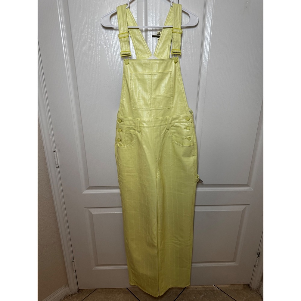 Good American Better Than Leather Overalls Yellow Embossed Carpenter - Picture 2 of 8